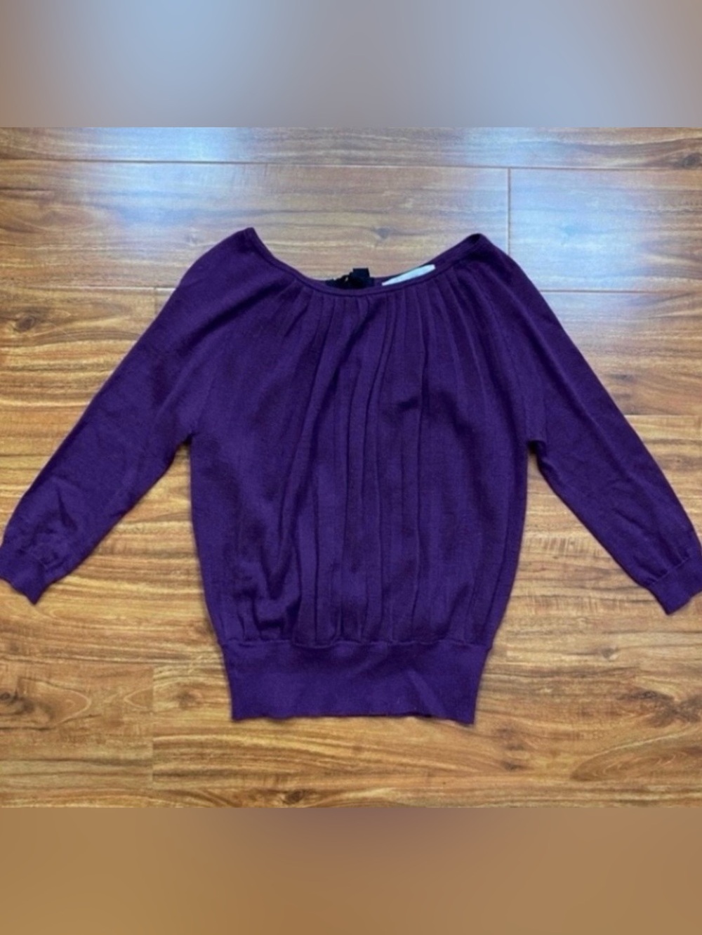 LOFT Women's Plum Pleated Bow Back Knit Wool Mix Sweater XS Classic Minimalist